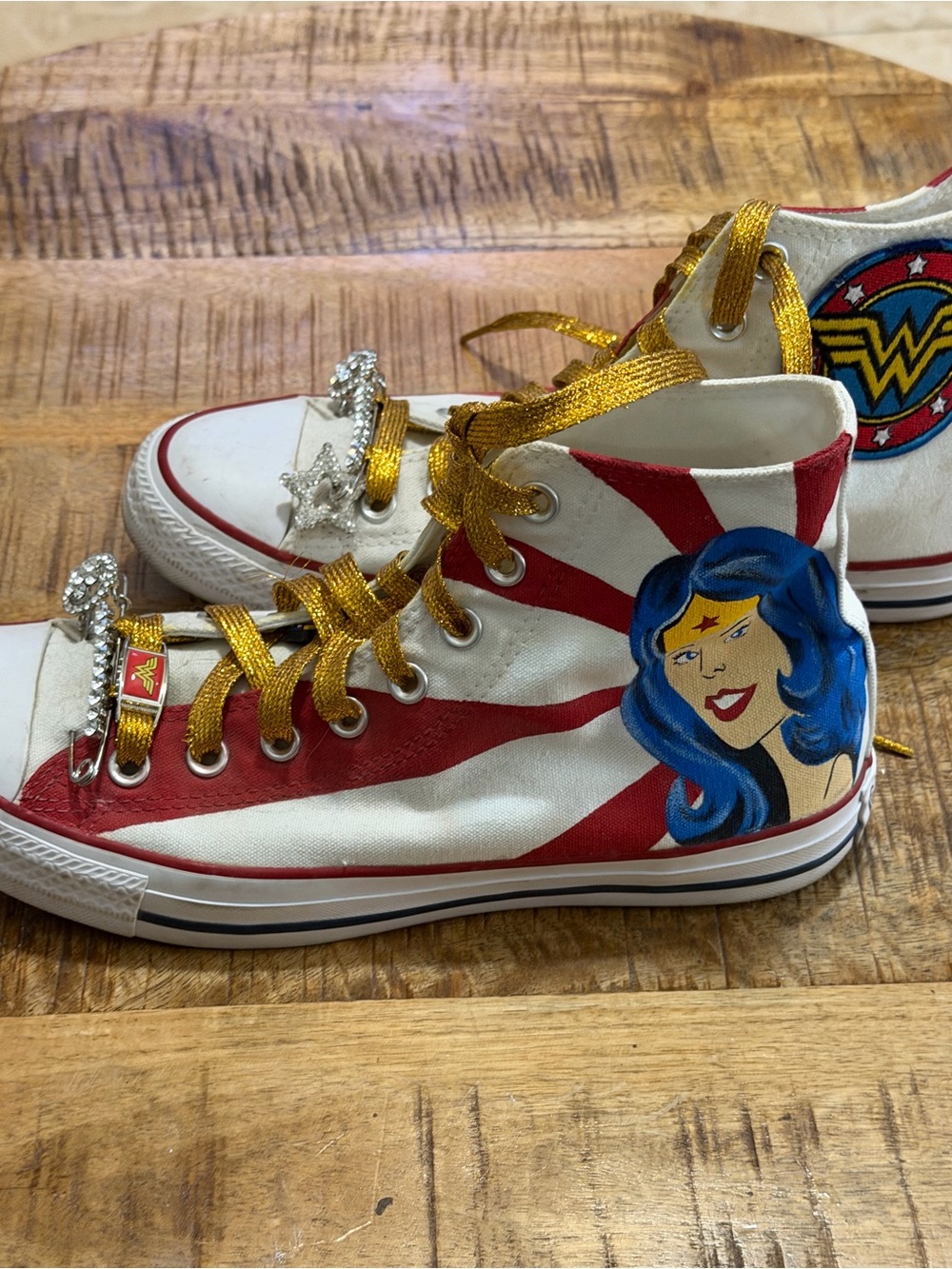 Hand Painted & Designed Wonder Woman Converse High Tops Size 10